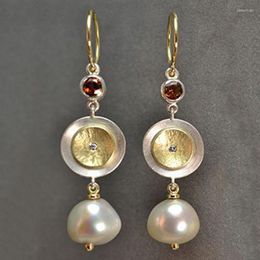 Dangle Earrings & Chandelier Creative Antiques Gold Colour Disc Long Imitation Pearl Vintage Metal Geometry Inlaid Zircon Drop EarringDangle