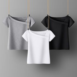 Women's T-Shirt Women Sweetshirts Short sleeve womens clothing Black white T-shirts for girls Skew collar summer clothes Design Woman clothes 230314