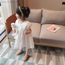 Girl's Dresses kids dresses for girls Pure Colour all-match lace girls summer short-sleeved dress baby princess dress girls clothes W0314