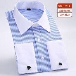 Men's Casual Shirts Quality Gentle Formal Mens French Cuff Dress Shirt Men Long Sleeve Solid Striped Style Men's Shirts Cufflink Include Plus Size 230314 881