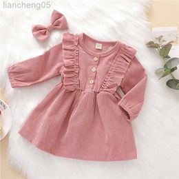 Girl's Dresses Autumn Winter Toddler Baby Girls Dress Long Sleeve Ruffles Princess Dress Kids Corduroy Pleated Fashion Children Casual Dress W0314