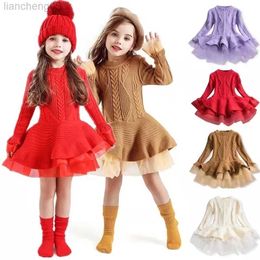 Girl's Dresses Kids Girls Tutu Dress 2022 Autumn Winter Girls Knitted Chiffon Dresses Christmas Birthday Party Children Girls Clothes W0314