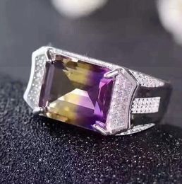 Cluster Rings Men's Ring Ametrine Natural Real 925 Sterling Silver 7.3ct Gem For Men Or Women Jewelry #F913