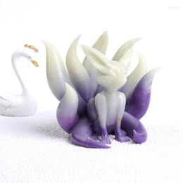 Decorative Figurines 1PC Nine-tailed Purple Moonstone Colourful Resin DIY Handmade Animal Home Decoration Crafts Ornaments Souvenir Gift