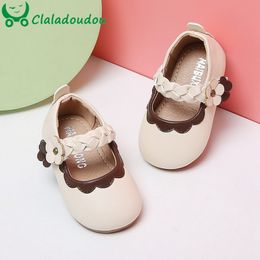 First Walkers 11-15cm Brand Infant Girls Flowers Shoes Solid Ruffles Little Princess Dress Shoes For First Birthday Soft Sole Baby Flats Shoes 230314