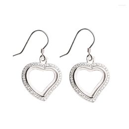 Dangle Earrings 925 Sterling Silver Women Hook Crystal 12x13mm Heart Cabochon Semi Mount DIY Stone Setting