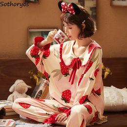 Women's Sleepwear Pyjama Sets Women Cartoon Printed Princess Peter-pan Collar Korean-style Sweety Girls Homewear Pyjamas Kawaii Leisure Soft Daily 230314