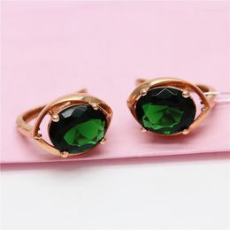 Stud Earrings Russia 585 Purple Gold Inlaid Green Stone Fashion Recommended 14K Rose Plated