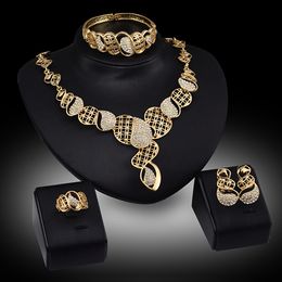 Wedding Jewelry Sets Womens Wedding Gift Fashion Crystal Choker Necklace Earring Bangle Bracelet Ring ladies Jewelry Set A88T 230313