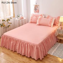 Bed Skirt 1Pc Solid Princess Lace Plain Dyed Bed Skirt with Elastic Green Solid Colour Single/queen/king Size Bed Sheet Ruffles 230314