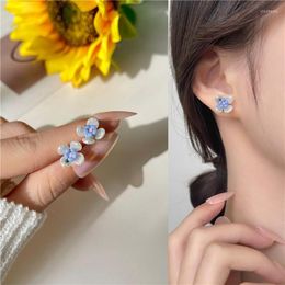 Backs Earrings French Retro Gentle Small Flower Pearl Clip 2023 Trendy Purple No Piercing For Girl Kids