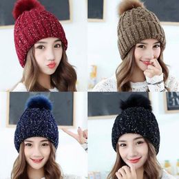 Hats Caps & Winter Velvet Knitted Hat For Women Beanie Cap Warm Soft Trendy Kpop Style Bonnet Female Girl 2023