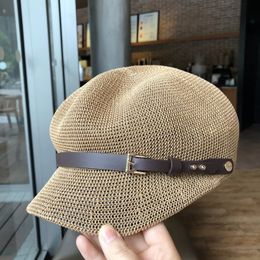 Wide Brim Hats Bucket Hats Octagonal Cap Straw Women Summer Thin sboy Cap Painter Adjustable Rope Knitted Beret Mesh Breathable Beach straw hat 230314