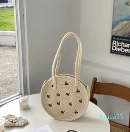 Designer-designer beach Bag luxurys handBag Artistic Fresh Lovely Beach Embroidery Women's Large Capacity Cherry Woven Bag Round Bag 230301