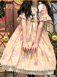 Casual Dresses Cute Women's Lolita Dress Cartoon Print Robe Japanese Harajuku Short Sleeves Doll Fairy Kawaii Sweet VestidosCasual