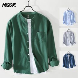 Men's Casual Shirts HIQOR Brand Blouses Fashion Simple Men's Casual Shirt High Quality 100%Cotton Oxford Fabric Male Vintage Shirts For Men 230314