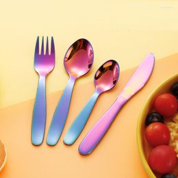 Dinnerware Sets Cute Kids Stainless Steel Cutlery Colourful Design Children Knife And Fork For Student Dessert Tools