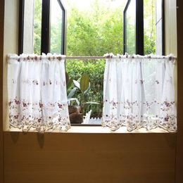 Curtain Purple Embroidery Flower Lace Half Bedroom Decoration Kitchen Tulle Drapes Short American Decorative Cabinet