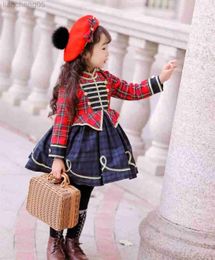 Girl's Dresses 0-12Y Baby Girl Autumn Winter Green Plaid Red Velvet Vintage Spanish Princess Ball Gown Dress for Christmas Eid Causal W0314