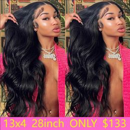 Synthetic Wigs 30 Inch Wavy Body Wave Lace Front Wig 13x4 HD Transparent al Brazilian Human Hair 230314