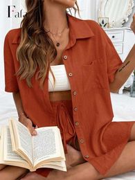 Women's Two Piece Pants Women Cotton And Linen 2 Piece Sets 2022 Summer Solid Short Sleeve Shirt Tops And Mini Shorts Suit Female Casual Homewear Outfit L230314