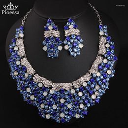 Choker Pioessa European And American Exaggerated Crystal Necklace Earring Set Bride Banquet Jewelry Women's Accessories Wholesale