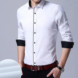 Men's Casual Shirts Plus Size 3xl to 13xl formal shirts for men striped long sleeved slim fit dress shirts Solid Social Man's Clothing white black 230314