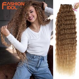 Synthetic Wigs Fashion Idol Kinky Curly Hair Ombre Brown Bundles 28-32inch Super Long Synthetic Weave Loose Deep Wave 230227