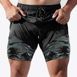 Men's Shorts Summer Graffiti Camouflage Fitness Sports Trend Cross-border Double-layer Five-point Pants Quick-dryingMen's