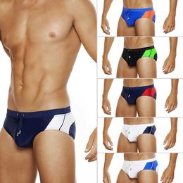 Men's swimwear European and American Summer Colorblock Triangle Swimsuit Men's Lace-Up Swim Beach Board Shorts Swimming Trunks With Push Pads L230314