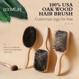 Hair Brushes Boar Bristle Wood Peine OAK Combs for Women Barber Beauty Care Paddle Scalp Massage 230314