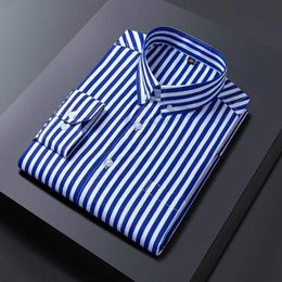 Men's Casual Shirts Men Summer Shirts Fashion Thin Striped Smart Casual with Pockets Slim Fit Stripes Long Sleeve Business Dress Shirt Mens Clothing 230314