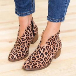 Boots Autumn Plus Size Ladies Leopard Print Thick Heel Women Boots Fashion Thick Sole Warm Ankle Boots Retro Botas Femininas 230314