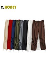 Womens Pants Capris TELLHONEY Women Fashion Drawstring Pleat Baggy Cargo Female High Street Chic Low Waist Wide Leg Jogging Parachute Trousers 230313