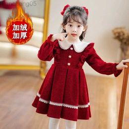 Girl's Dresses 2-14 Years Chidlren Girl Christmas Princess Dress Kids Thick Velvet Warm Dresses for Girls Shell Pearl Collar Party Dress 6 8 10 W0314