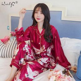 Women's Sleepwear Autumn Winter Pyjamas Set Women Silk Satin Long Sleeve Nightwear Female Pyjamas Sleepwear Sets Soft Home Clothes for Women 230314