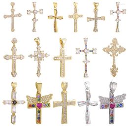 Pendant Necklaces Brass Real Gold Plated Jesus Catholic Cross Pendants Pave Cubic Zirconia Charms For Diy Necklace Bracelet Jewelry Making