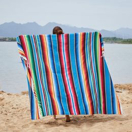 Oversized 150x180cm Mexican Blanket Cotton Beach Towel Party Table Flag Rainbow Tablecloth Mat Sand Free Outdoor Camping Blanket Woven Travel Towels