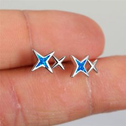 Stud Earrings Minimalist Female White Blue Opal Rose Gold Silver Colour Wedding Cute Small Star For WomenStud