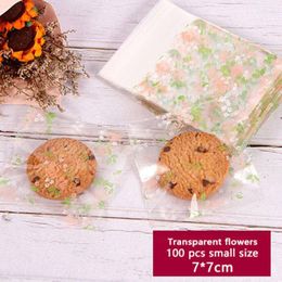 Gift Wrap 100pcs Cookies Self Adhesive Packaging Bag Transparent Pink Flower Leaf Soap Biscuits Color Wedding Birthday Party