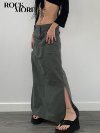 Skirts Rockmore Harajuku Slit Cargo Long Y2K Low Waist Maxi WomenS AnkleLength 2000s Retro Fairycore Grunge Outfit 230313