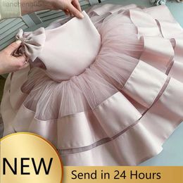 Girl's Dresses Baby Girl Baptism Dress One Shoulder Christening Gown Ribbon Tulle Tiers Outfit birthday Party Princess gown flower girl dress W0314