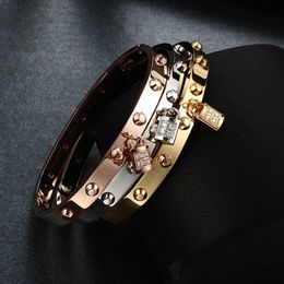 Original designer card High Quality 304L Sweet Fashion Rhinestone Lock Dot Liuding Stainless Steel Bracelet Jewelry5TFJ