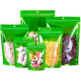 Clear Plastic Green Aluminum Foil Self Seal Stand Up Bag with Hang Hole Resealable Reclosable Food Doypack Pouches LX5484