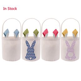 Sublimation Easter Bunny Bucket Festive Polyester Blank DIY Rabbit Ears Basket Personalized Candy Gift Bag with Handle RRA