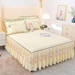 Bed Skirt 3 Pcs Lace Bedspread on The Bed Heighten 45cm Cotton Bed Linen with Pillowcases Dustproof Bedspreads for Bed Queen/King Size 230314