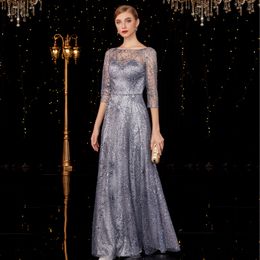 Party Dresses Shiny Glitter Silver Grey Mother Of The Bride Desses Elegant O-Neck A-Line Floor-Length Long Women Wedding Party Gowns 230314