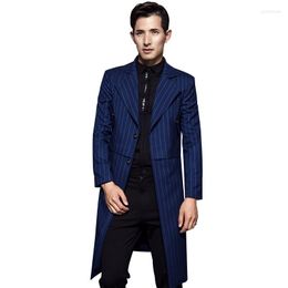 Men's Trench Coats England Style Men Coat Daily Smart Casual British Stripe Jacket Outwear Korean Business Wide-waisted