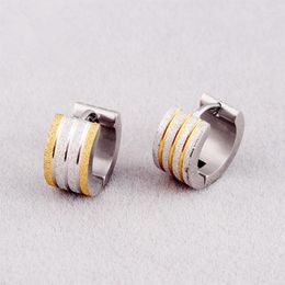 Hoop Earrings Fashion Wide Small Stainless Steel Frosting Color Gold Huggie Jewelry For Men Women