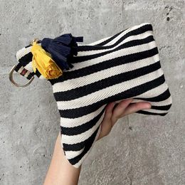 Cosmetic Bags Women Striped Bag Makeup Organiser Tassel PouchTravel Toiletry Stripe Zipper Canvas